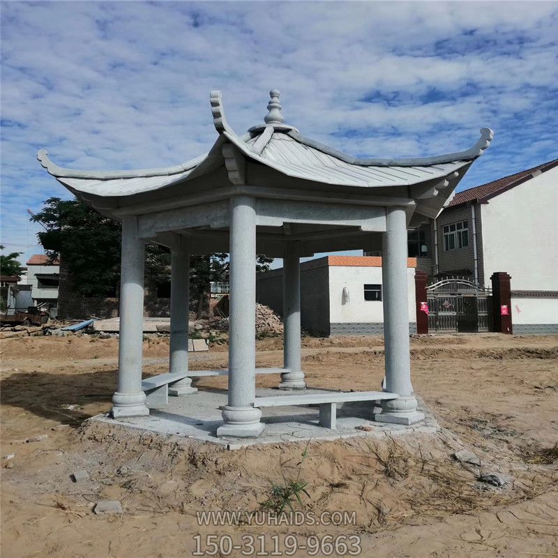 農(nóng)村廣場(chǎng)擺放簡(jiǎn)易休息涼亭石雕雕塑