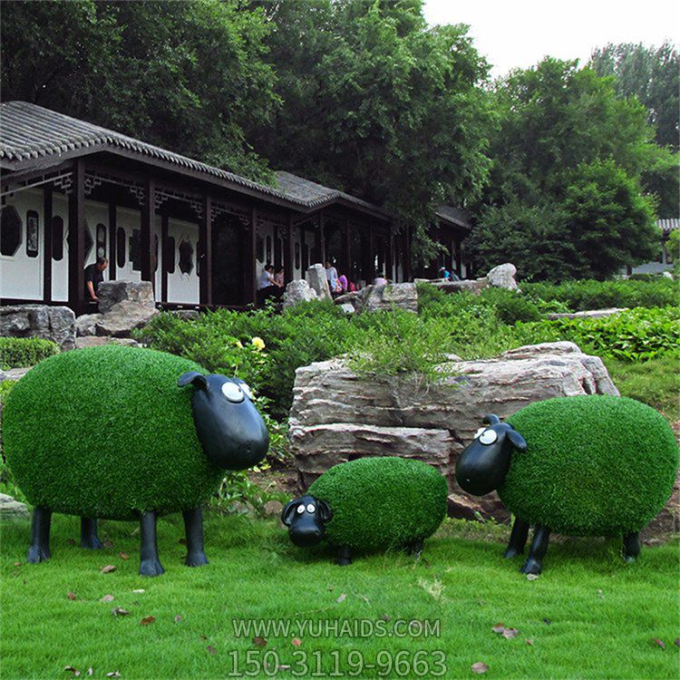 草皮肖恩羊，綠色可愛綠植動物擺件雕塑
