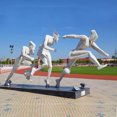 踢球，不銹鋼網(wǎng)格運(yùn)動(dòng)人物景觀雕塑