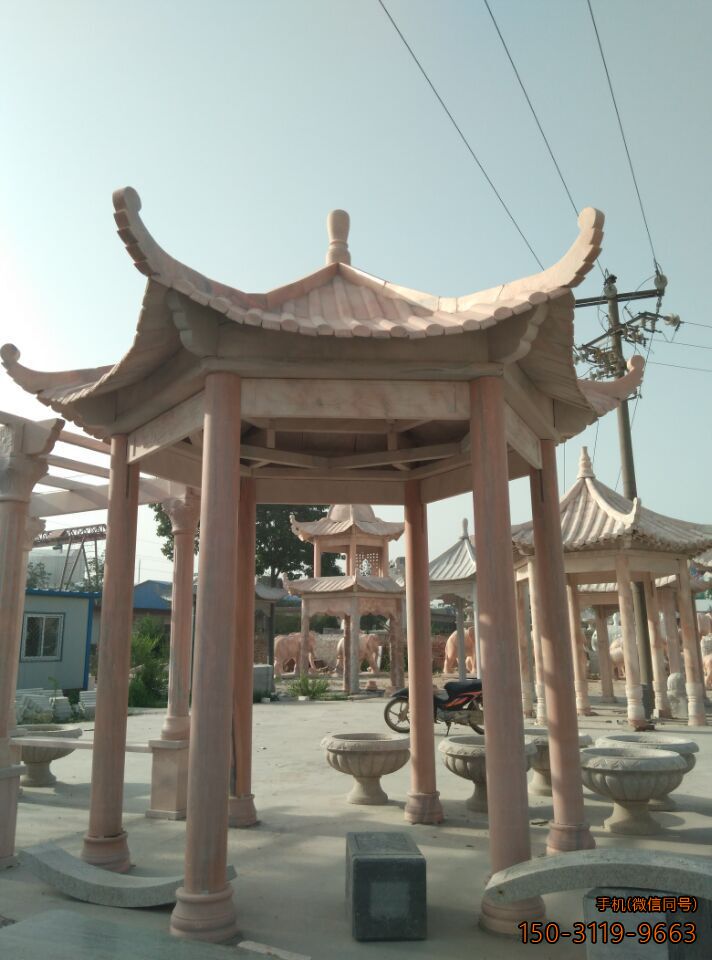 晚霞紅單層、單檐、加厚、六角涼亭雕塑
